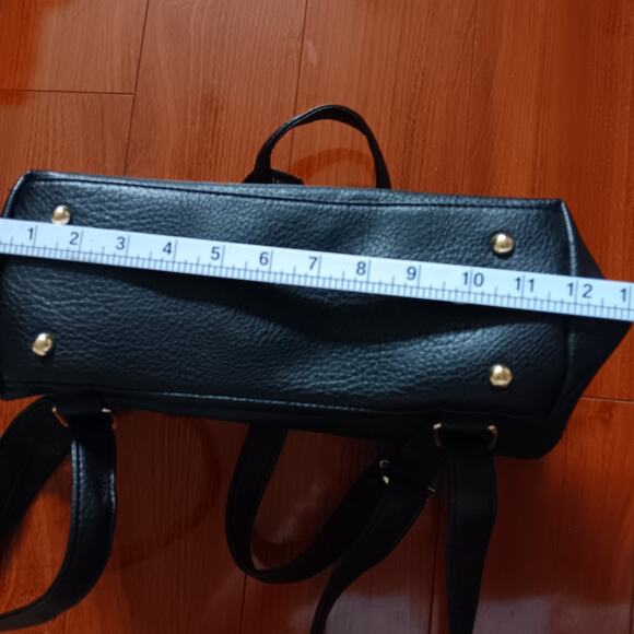 La Terre Vegan Leather Black Backpack With Whipstitch Detail‎ main image 7
